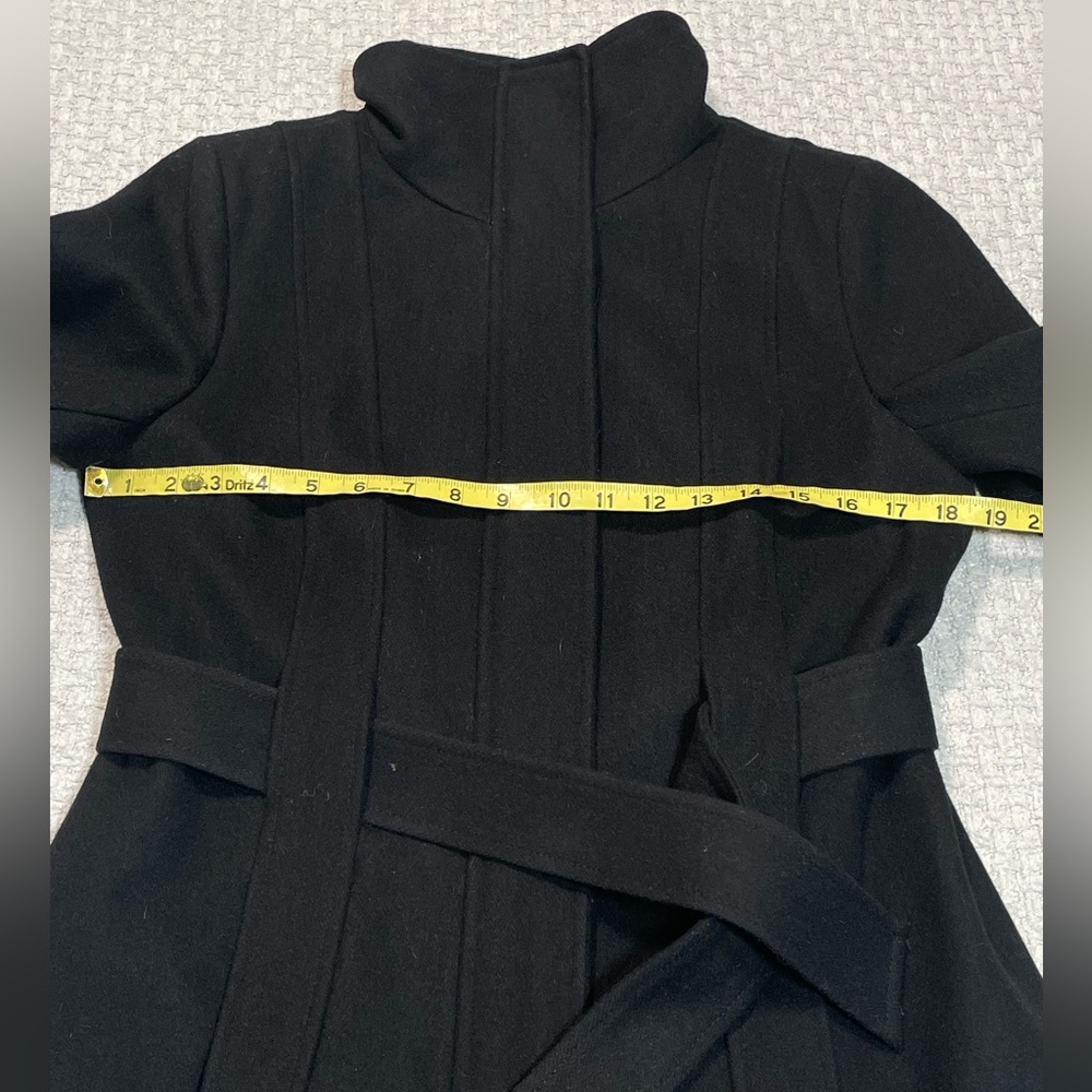 Beautiful Calvin Klein Wool Tie Waist Dress Coat Black Size 6 - Picture 11 of 16